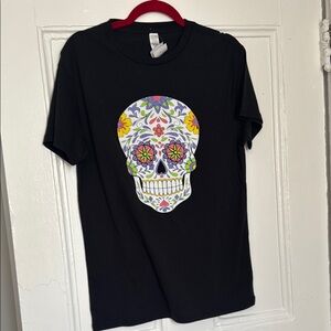 Black T-Shirt with Colorful Skull Design